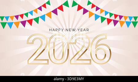 2026 Gold 3d Number for Happy New Year Background. Elegant Numbers indicating the Date of the New Year Stock Vector