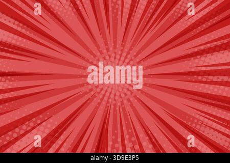 Red comic sunburst background with halftone texture in pop art style, perfect for sale banners, event posters, ads, web templates, and creative Stock Vector