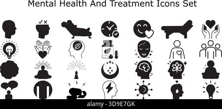 "Mental Health and Wellness Line Icons Set – Psychology Therapy Mindfulness Vector Pack" Stock Vector