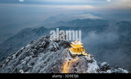 Aerial view of the Laojun Temple, a Taoist temple of 2200 meters above ...