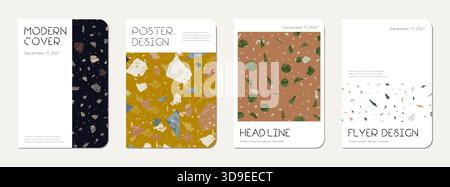 School diary cover design. Terrazzo abstract background made of natural stones, granite, quartz and marble. Venetian terrazzo texture school diary tem Stock Photo