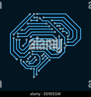 Printed circuit board shaped like a human brain: engineering, computing and AI concept, isolated Stock Vector