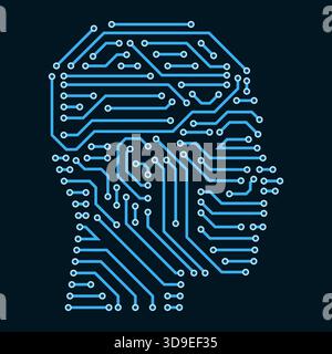 Printed circuit board shaped like a human head: robotics and AI concept, isolated Stock Vector
