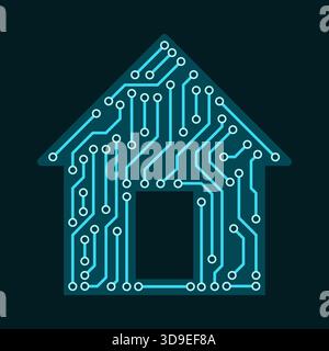 Printed circuit board shaped like a house: AI, smart home and domotics concept, isolated Stock Vector