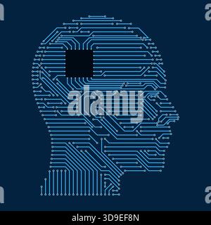 Printed circuit board shaped like a human head: robotics and AI concept, isolated Stock Vector