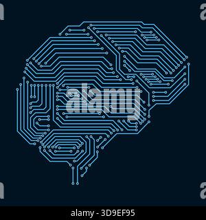 Printed circuit board shaped like a human brain: engineering, computing and AI concept, isolated Stock Vector