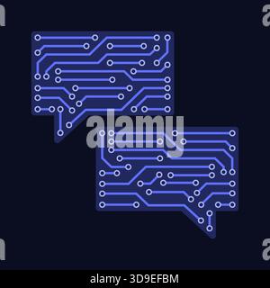 Printed circuit board shaped like speech bubbles: social media, communication and AI concept, isolated Stock Vector