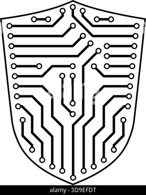 Printed circuit board shaped like a shield: cybersecurity and protection concept, isolated Stock Vector