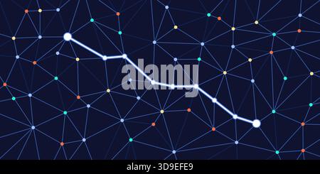 The shortest way to connect two points efficiently in a network, science and technology concept Stock Vector