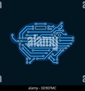 Printed circuit board shaped like a piggy bank: finance, technology and automation concept, isolated Stock Vector