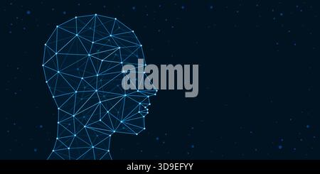 Network of connected dots arranged in a shape of a human head and space in the background Stock Vector