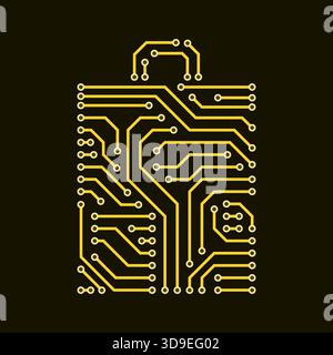 Printed circuit board shaped like a shopping bag: online shopping, e-commerce and purchase AI agents concept, isolated Stock Vector