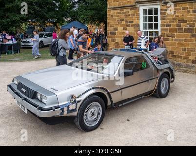 A DeLorean DMC-12 car modified to look like that from the Back To The Future films, at a classic car event, Delapre Abbey, Northampton, UK Stock Photo