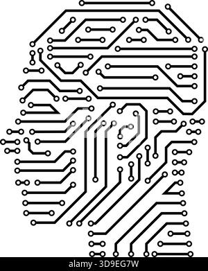 Printed circuit board shaped like a human head: robotics and AI concept, isolated Stock Vector