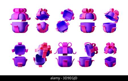 Purple 3D gift boxes with pink bows Stock Vector