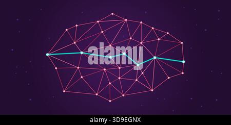 The shortest way to connect two points efficiently in a network, science and technology concept Stock Vector