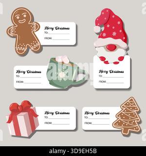 Three Christmas wrapping paper patterns green with cookies and mittens, red with candy canes and socks, and dark green with skates and pine branches Stock Vector