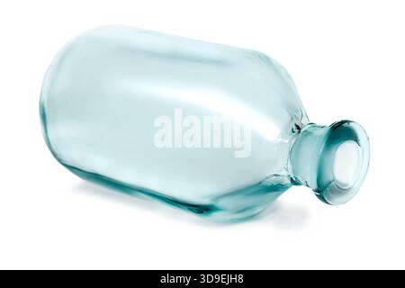 Empty medicine glass bottle lying on white background Stock Photo