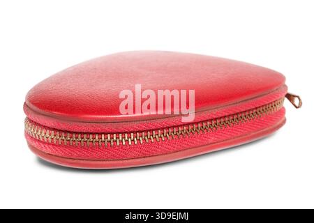 Vintage red leatherette zipped pouch isolated on white background Stock Photo