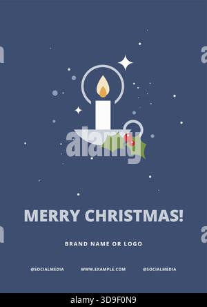 Elegant Christmas candle with red berries and glitter – Vector A0 template with space for customized text Stock Vector