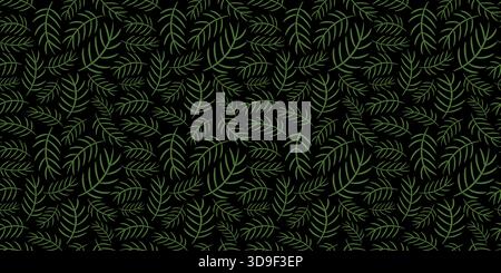 Vector seamless pattern with simple pine needles on dark background for winter and Christmas designs Stock Vector