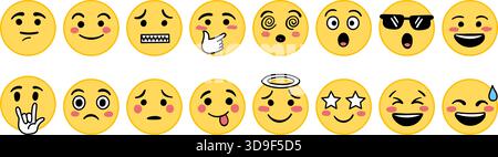 Emojis faces icons set collection in hand drawn style. Doddle emoticons vector illustration on isolated background. Happy and sad face sign business c Stock Vector