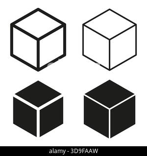 Isometric cube icon. Black white blocks. Box figure Vector. Geometric shape symbol. EPS 10. Stock Vector