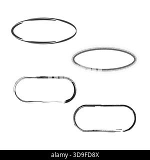 Grunge circle frames. Distressed oval shapes. Ink brush Vector set. Abstract texture border. EPS 10. Stock Vector