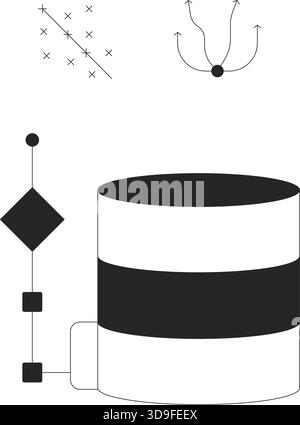 Database with scatter plot and flow diagram 2D line objects set Stock Vector