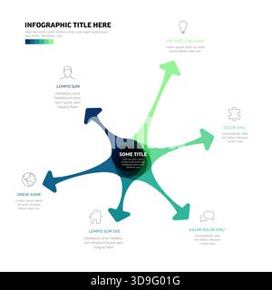 A modern infographic design featuring a central circular hub with radiating gradient arrows and icon placeholders, perfect for presentations. Infograp Stock Vector
