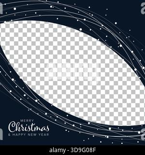 This elegant dark blue Christmas background card template with photo placeholder and white lines and tiny snow dots, creating a beautiful frame for yo Stock Vector