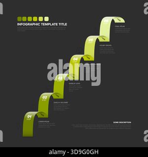 An infographic template designed as a stairway with six steps, illustrating a progress chart or timeline. This infographic template visually represent Stock Vector