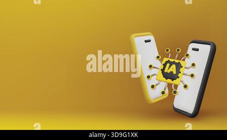 Smartphones with an integrated AI chip represent innovation in mobile computing, deep learning, and futuristic tech Stock Vector