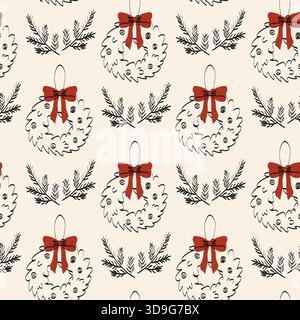 Decorative patterns display festive wreaths featuring red bows and green leaves, ideal for holiday decorations or craft projects. Perfect for adding a Stock Vector