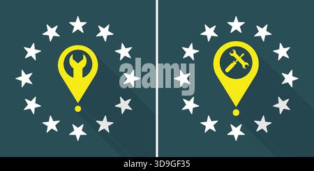 Service Location Icons with European Stars. Stock Vector