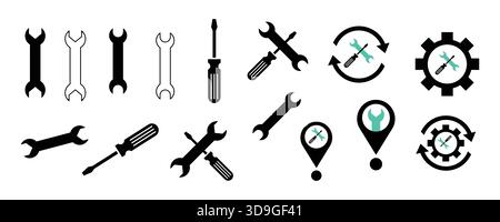 Repair Tools Icons Set for Maintenance and Service Branding. Stock Vector