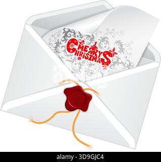 Envelope with Christmas Card, isolated on white, vector illustration Stock Vector