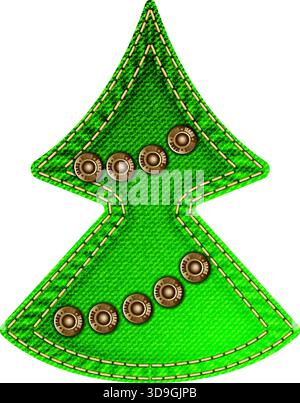 Stylized Christmas Tree out of Denim Textures isolated on white, vector illustration Stock Vector