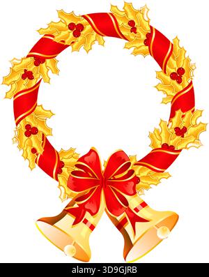 Christmas theme with mistletoe, bell and wreath, element for design, vector illustration Stock Vector