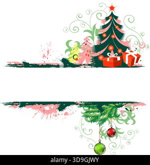 Grunge christmas frame with tree, element for design, vector illustration Stock Vector