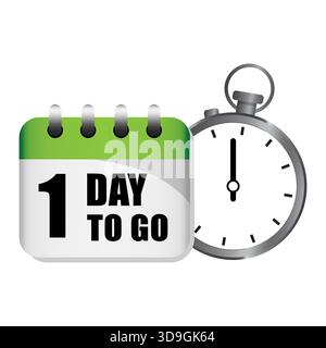 Countdown stopwatch calendar. One 1 day. Time management vector. White background Stock Vector