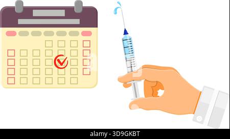Vaccination, diabetes, immunization banner with flat icons syringe, calendar, shield, vaccine bottle. vector illustration Stock Vector