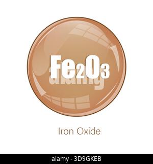 Iron Oxide icon. Fe2O3 formula text. Brown sphere Vector. Round glossy button. Stock Vector