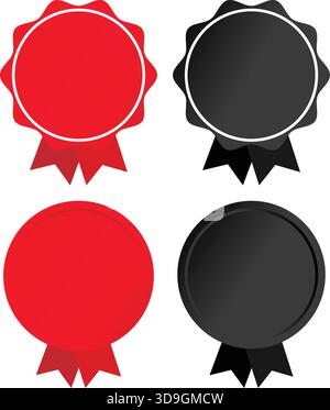 Set of Red and Black Blank Award Badges with Ribbons Stock Vector