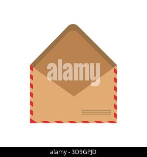 Open, blank brown envelope with a red border. Flat style template illustration. Stock Vector
