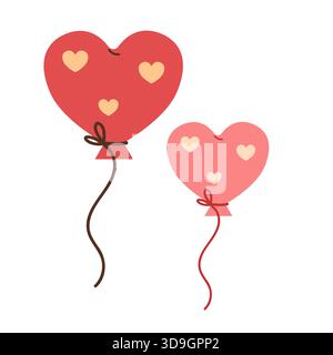 Heart-shaped balloons. Red and pink festive element. Flat style illustration. Stock Vector