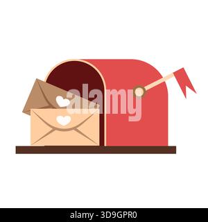 Red mailbox with a letter. A street mailbox for receiving letters. Minimalistic flat illustration. Stock Vector