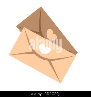 Several postal envelopes decorated with a heart. Stack of letters in a flat style. Stock Vector