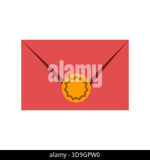 Red postal envelope with a stamp. Flat style letter illustration. Stock Vector