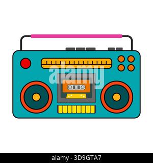 Retro Boombox Vector Illustration. Perfect for projects related to music, the 80s and 90s aesthetics, vintage technology, playlists, entertainment. Stock Vector
